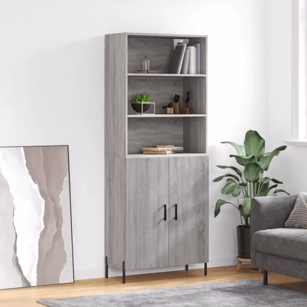 Credenza Buffet da pranzo moderna in legno multistrato Grigio Sonoma L: 69,5 cm, P: 34 cm, H: 180 cm – 2