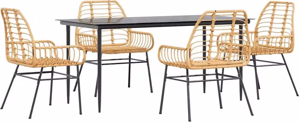 Set da Pranzo da Giardino 5pz Polyrattan Vetro