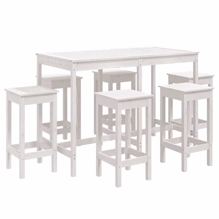 Set Bar da Giardino 7 pz Bianco in Legno Massello di Pino