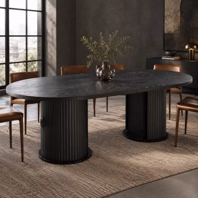 Tavolo da pranzo allungabile 150-190x80x75 cm in MDF nero con vano portaoggetti