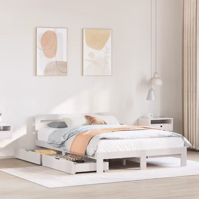 Letto con struttura in legno massello di pino bianco lacquered vidaXL L/P: 160 x 200 cm