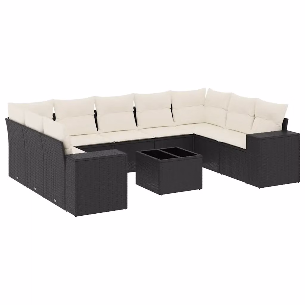 Set di divani da giardino vidaXL con cuscini e tavolino da esterno in rattan e metallo nero – 2