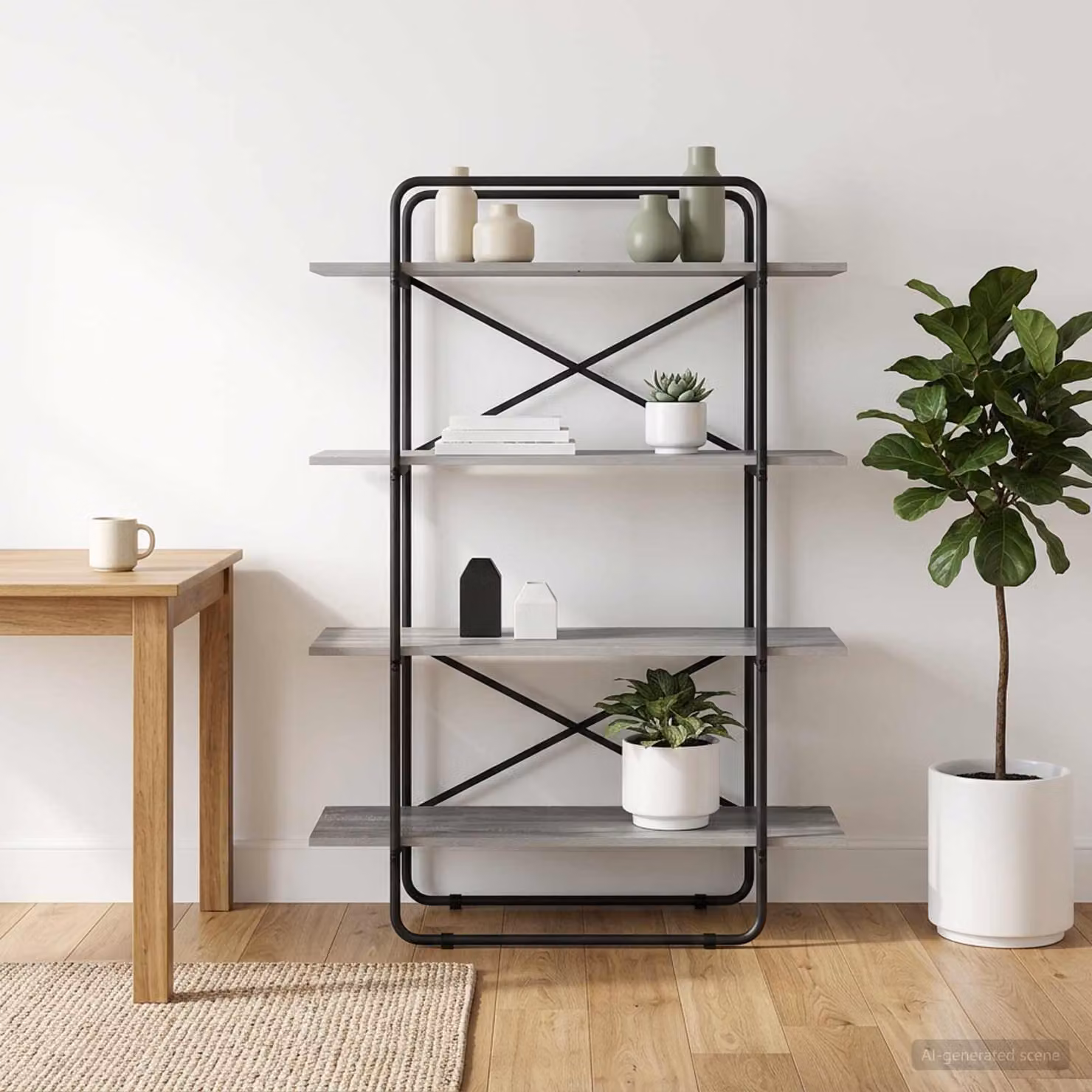Libreria vidaXL a 4 livelli in stile industriale, colore grigio, L 100 cm x P 35 cm x H 140 cm