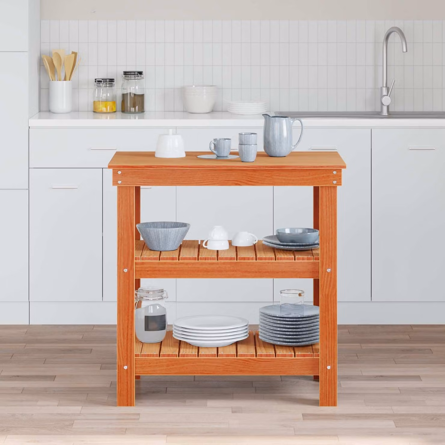 vidaXL Banco da lavoro in legno massello di pino, Marrone, L/P/H: 78,5 x 50 x 80 cm – 1