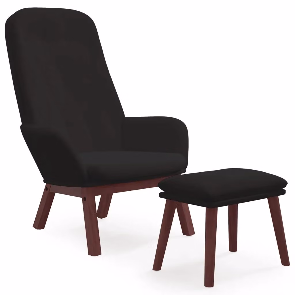Poltrona Relax con Poggiapiedi vidaXL in Velluto Nero con Struttura in Metallo e Legno – 2