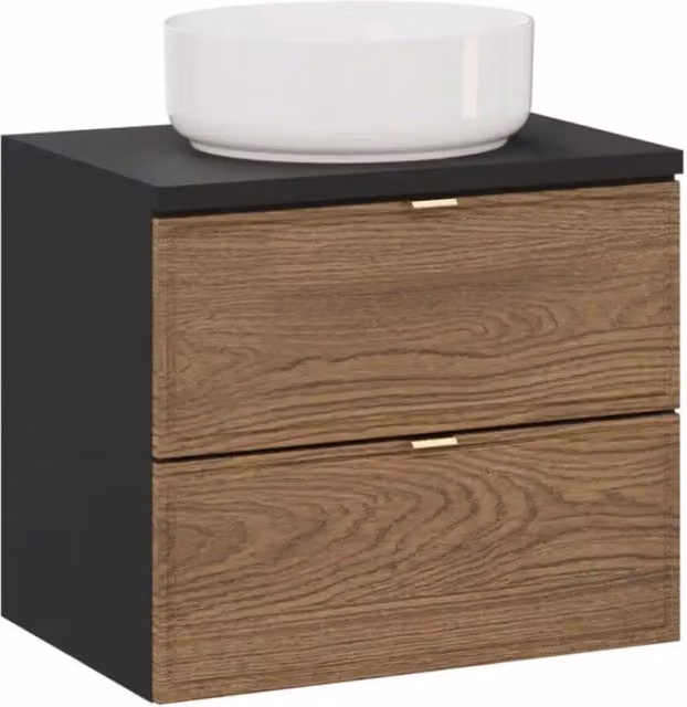 Set da bagno SAVIA: mobile sotto lavabo 60cm + piano lavabo + lavabo da appoggio rotondo