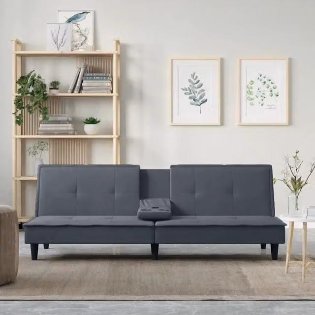 Divano Letto con Portabicchieri-Sofa Letto-Daybed in Velluto Grigio Scuro