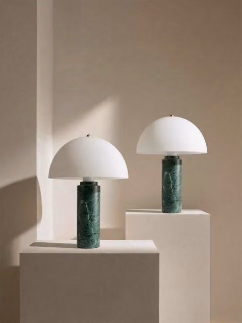 Set di 2 lampade da tavolo Lauren Kenay Home in vetro e marmo, colore verde e bianco
