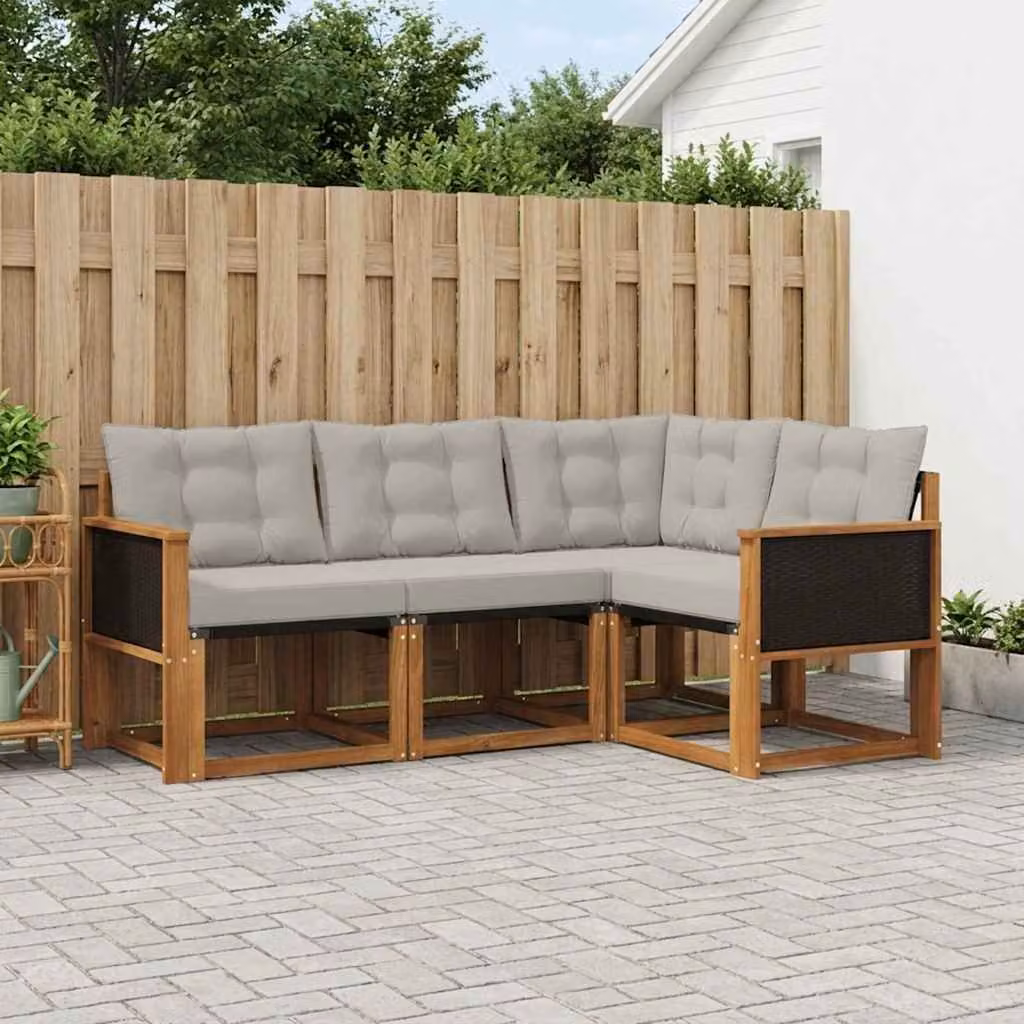 Set di divani da esterno vidaXL a forma di L in legno di acacia con cuscini beige e grigio chiaro