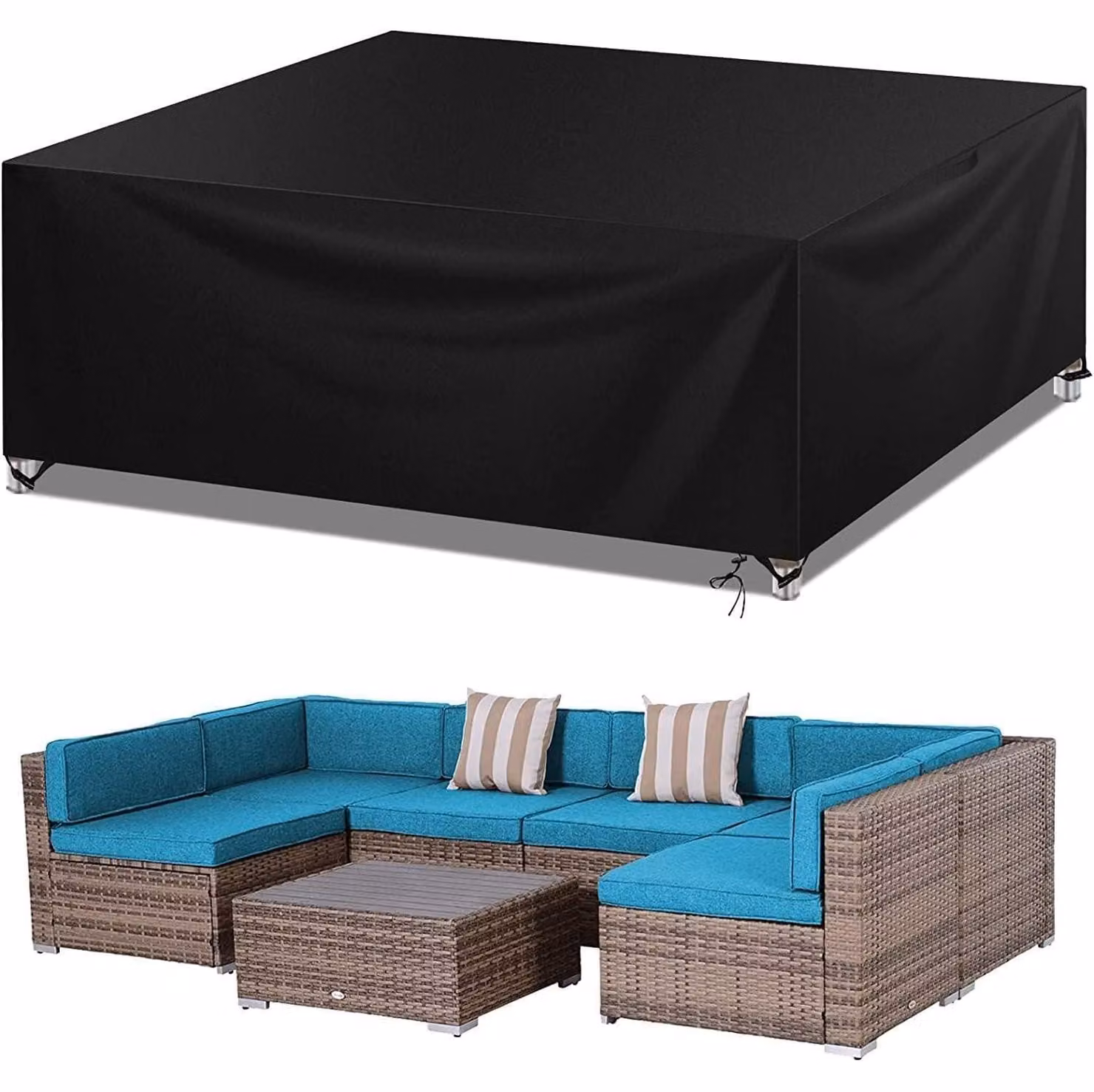Copertura impermeabile per mobili da giardino, realizzata in tessuto Oxford 420D, anti-UV e resistente agli strappi. Formato rettangolare. Disponibile nelle dimensioni: 200x200x85 cm e 250x200x81 cm