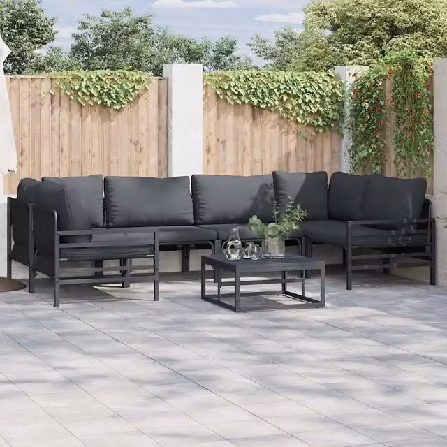 Set Divano da Giardino 7 pz Nero Acciaio 3378967