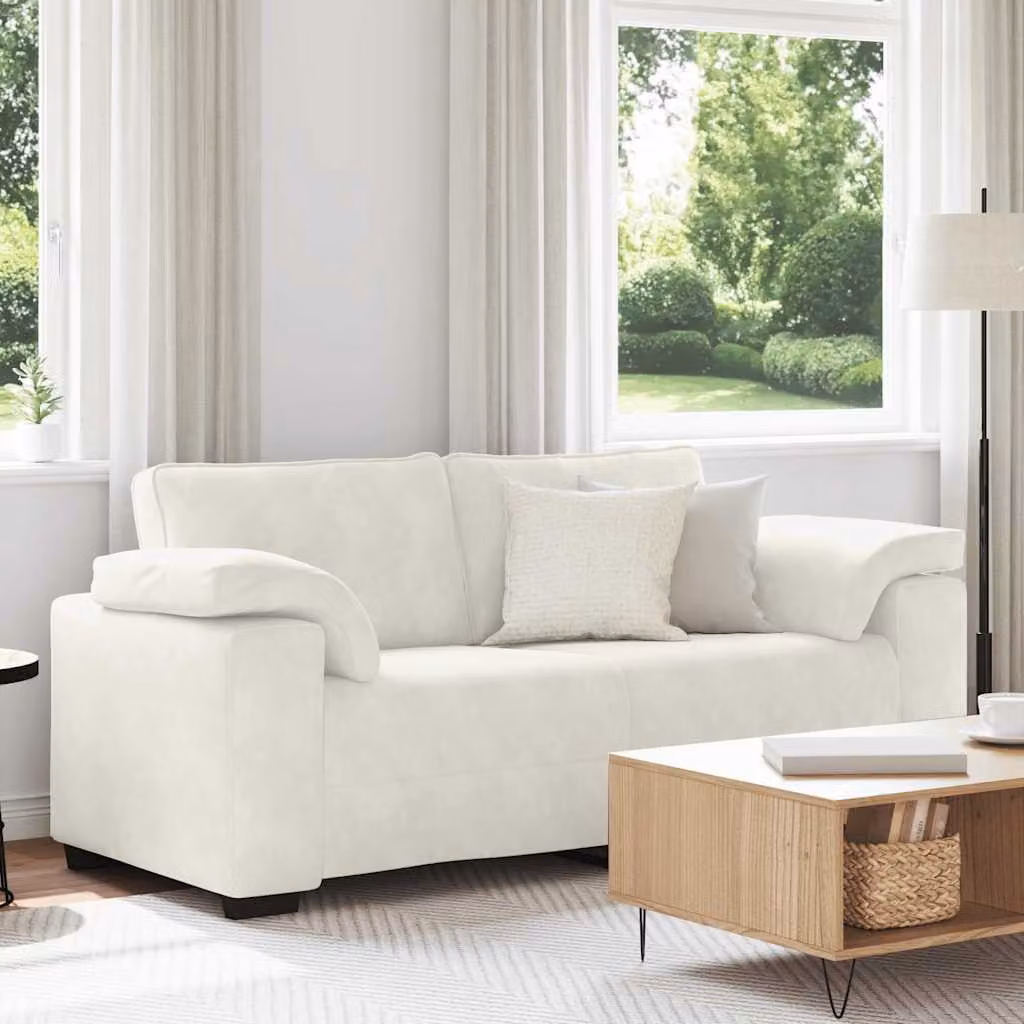 Divanetto vidaXL in velluto beige e bianco con cuscini, stile moderno, L: 180 cm, P: 77 cm, H: 82 cm