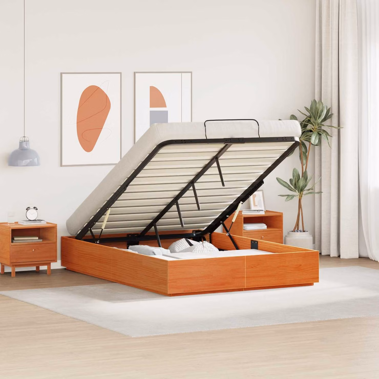 vidaXL Letto Ottomano in Legno di Pino con Contenitore, Marrone Cerato, L/P/H: 160 x 200 x 240 cm