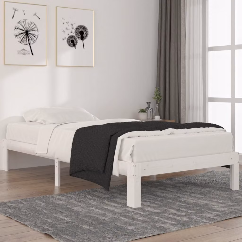 The Living Store Letto in legno massiccio di pino bianco 100x200 cm