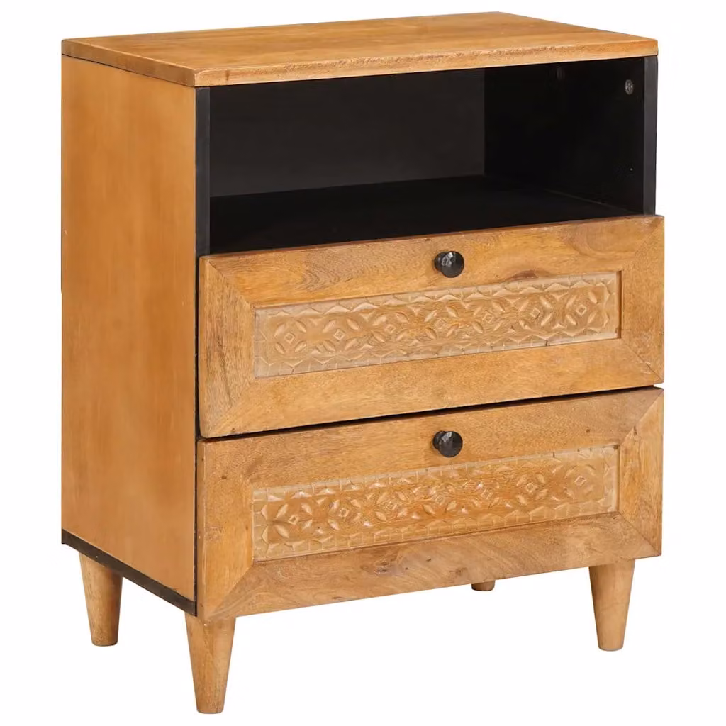 vidaXL Armadio da Notte in Legno di Acacia e Mango Marrone Chiaro L: 50 cm, P: 33 cm, H: 62 cm
