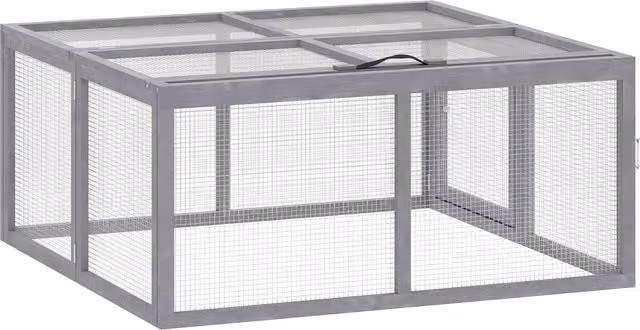 Conigliera Esterna Pieghevole PawHut con Tetto Apribile, Grigia, L 110 x P 105 x H 50 cm