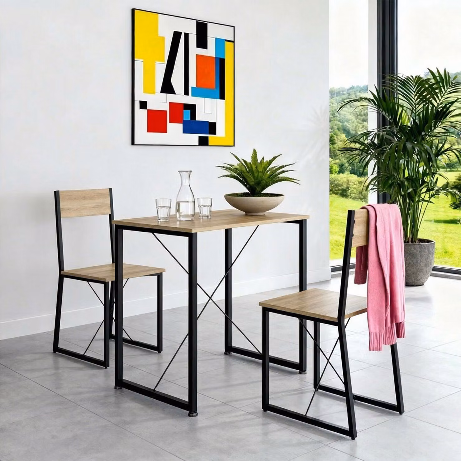 Set da pranzo industriale TecTake GmbH con tavolo rettangolare e sedie in legno rovere e metallo nero e marrone – 3