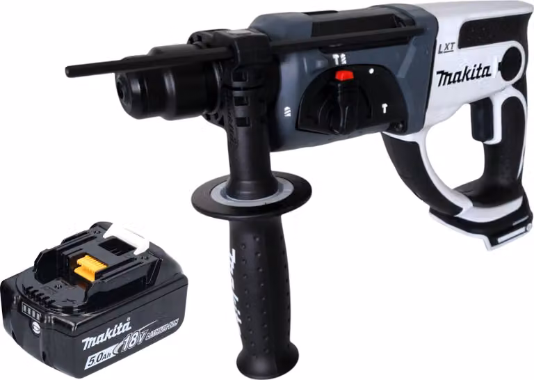 Makita DHR 202 T1W Martello perforatore a batteria 18 V 20 mm 2,0 J bianco + 1x batteria 5,0 Ah - senza caricabatterie