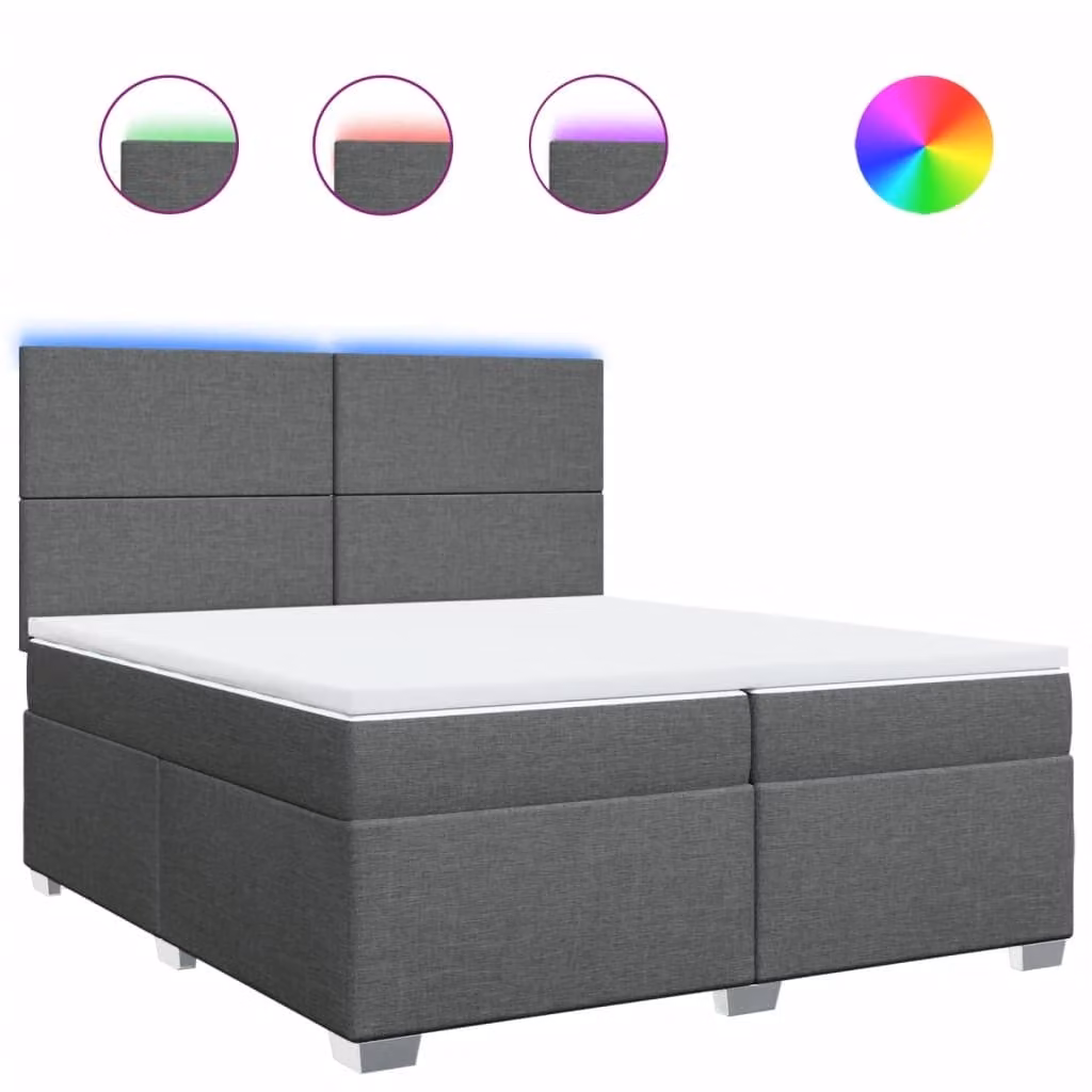 Giroletto a Molle con Materasso Grigio Scuro 200x200 cm Tessuto