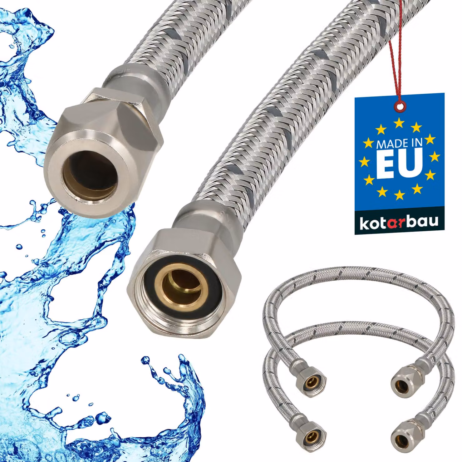 KOTARBAU® 2 Pezzi Tubo Flessibile per Rubinetto 3/8“ x 3/8“ Tubo di Raccordo 50 cm Dado Girevole x Raccordo a Pressare Acciaio Inox