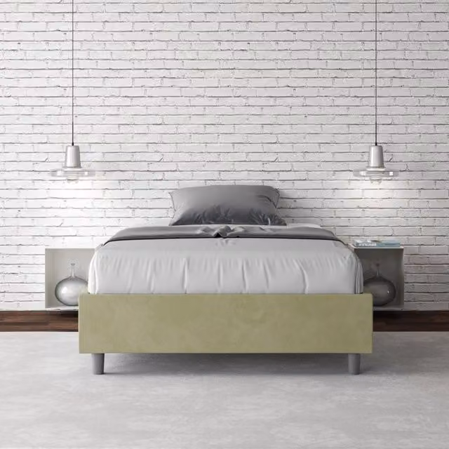 Letto una piazza e mezza con rete imbottito 110x210 microfibra tè verde Azelia