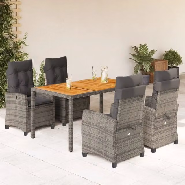 Set da Pranzo da Giardino 5 pz con Cuscini in Polyrattan Grigio 3212674