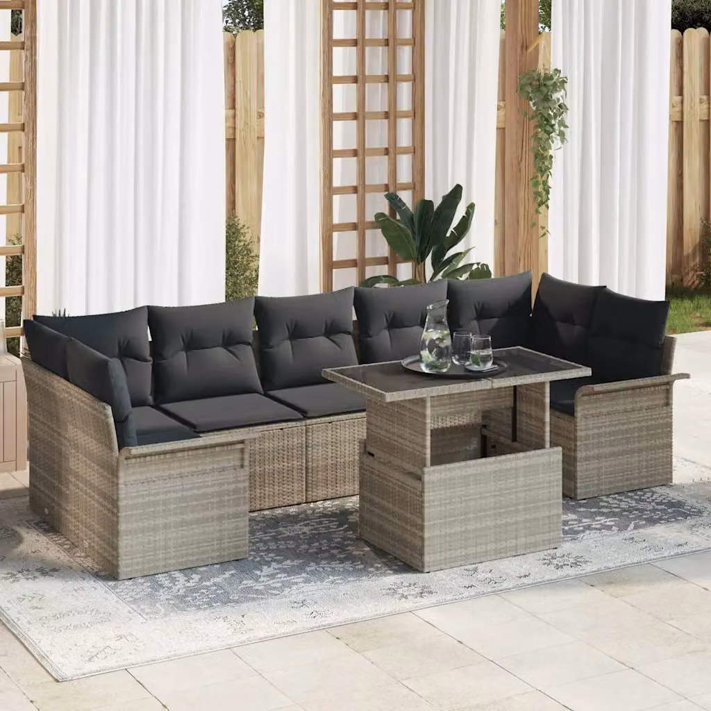 Set Divano da Giardino vidaXL 8 Pezzi Moderno in Rattan Grigio con Cuscini e Tavolino – 1