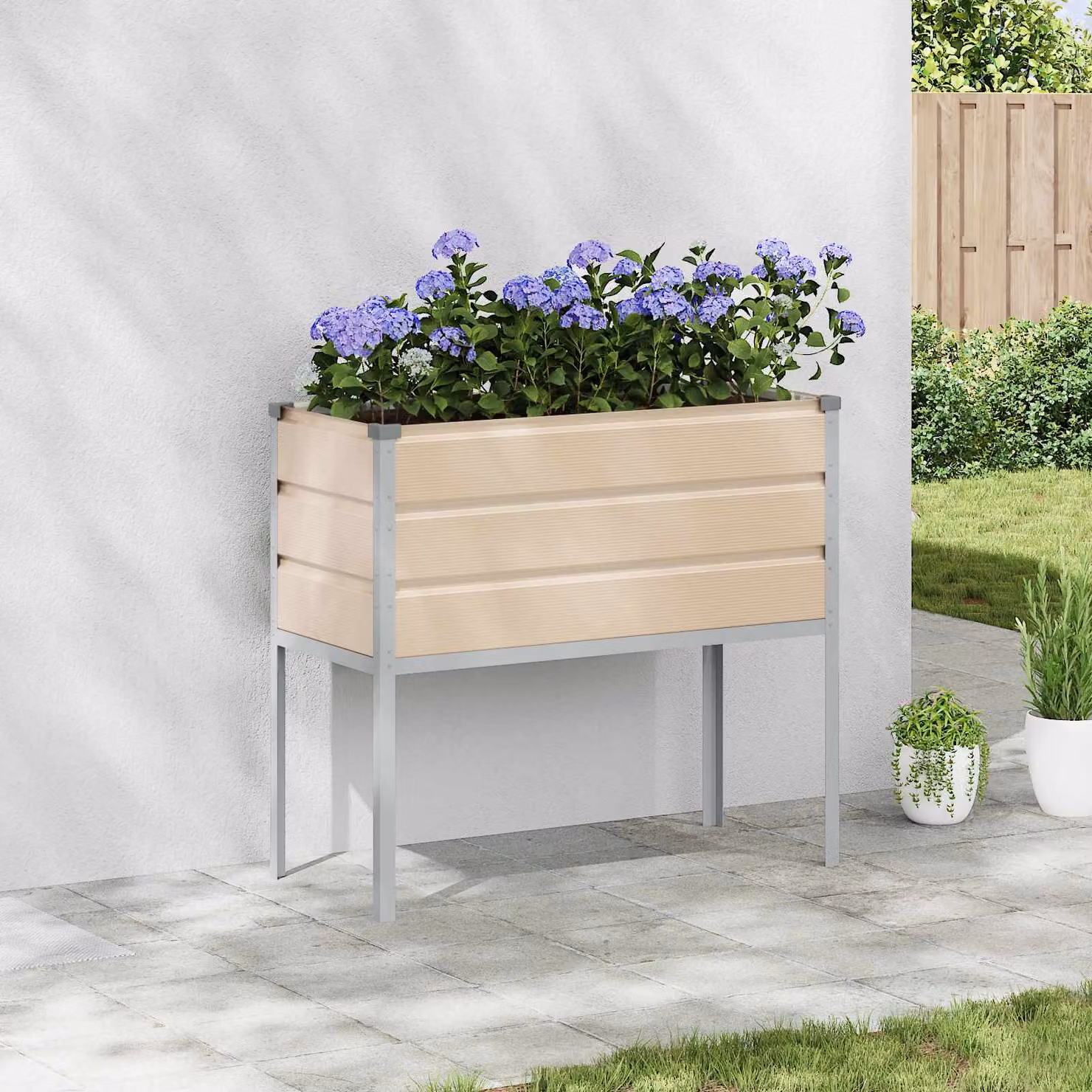 Fioriera vidaXL in acciaio zincato colore avorio/beige L: 100 cm, P: 45 cm, H: 90 cm