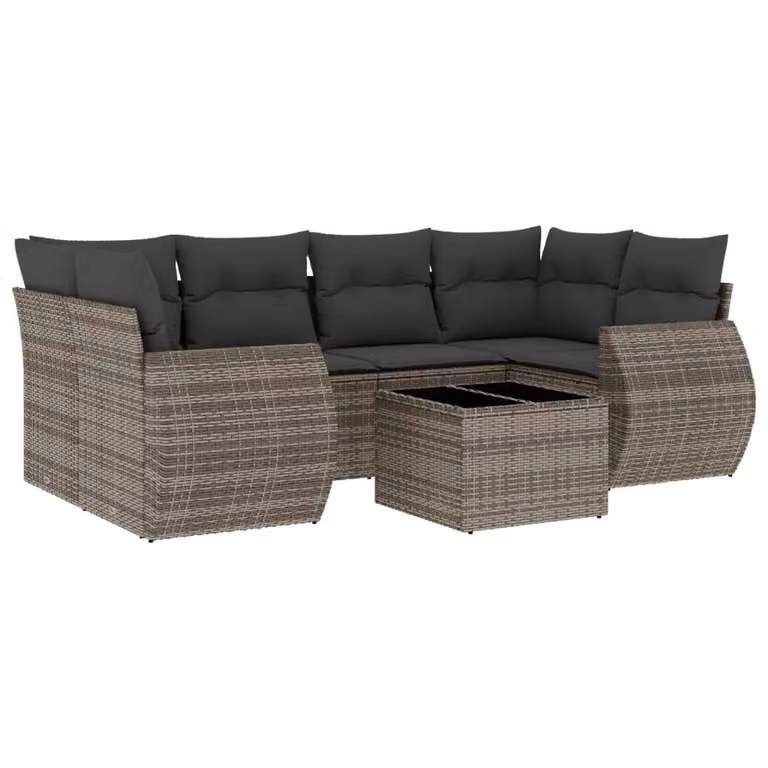 Set Divani da Giardino 7 pz con Cuscini Grigio in Polyrattan