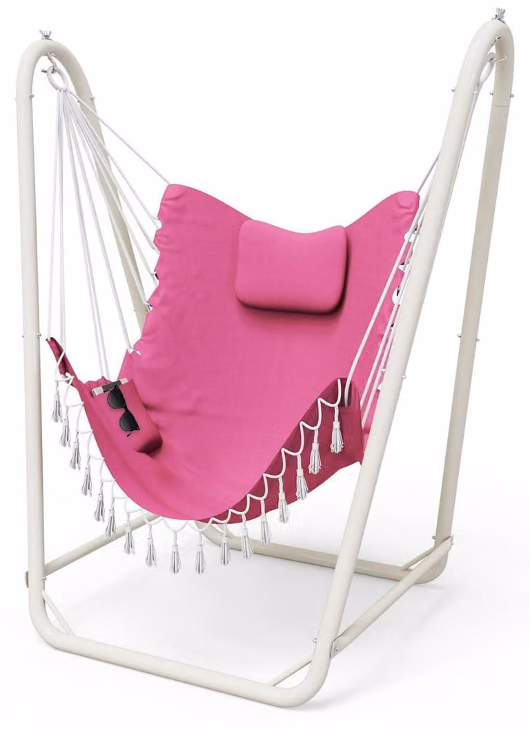 Sedia a dondolo sospesa, struttura robusta, adatta per interni ed esterni, colore rosa, capacità di carico: 160 kg