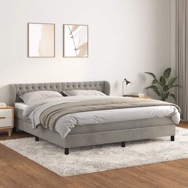 Letto Ibrido vidaXL con Giroletto a Molle e Materasso in Velluto Grigio e Bianco L/P: 180 x 200 cm