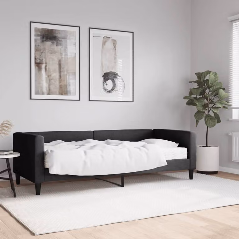 vidaXL Divano Letto Moderno in Tessuto Nero con Materasso