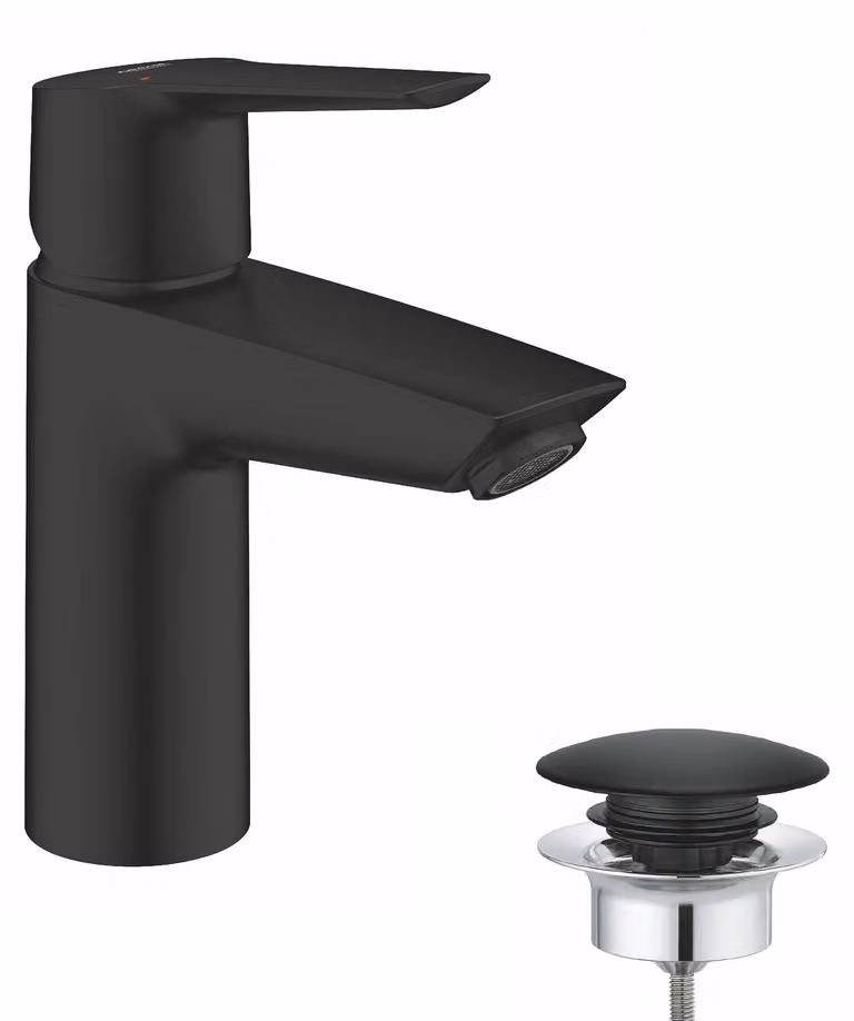 Miscelatore per lavabo, a risparmio idrico, 17 cm, con sistema di scarico pop-up, colore nero opaco