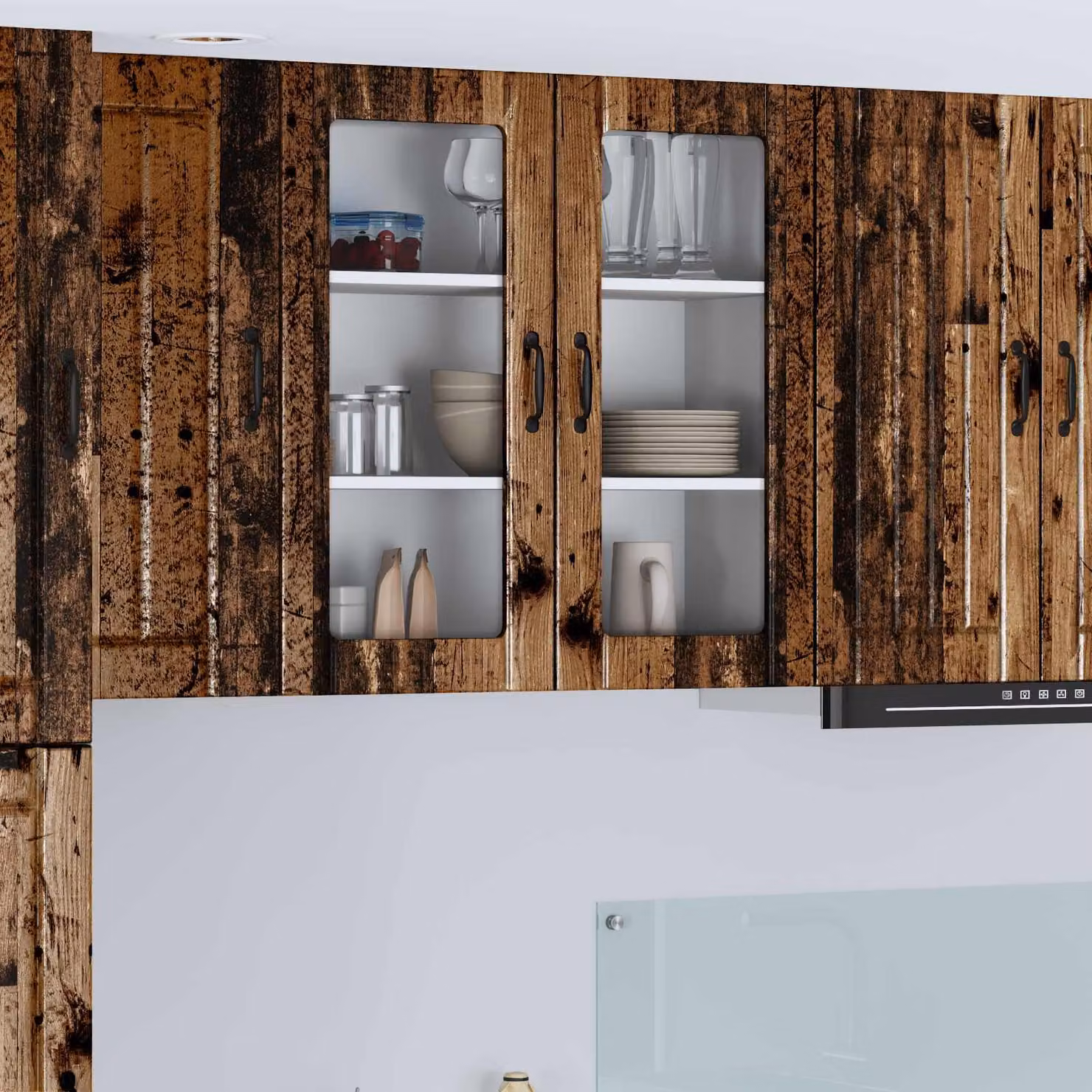 Mobile da parete LUCCA vidaXL in legno e vetro, colore marrone, L 80 x P 31 x H 80 cm