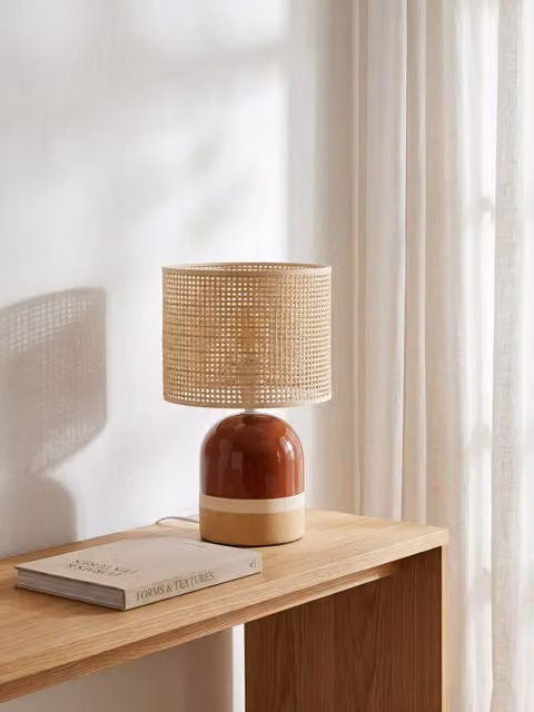 Linn lampada da tavolo Kenay Home in ceramica e tessuto marrone e beige H 37,0 cm x L 23,0 cm x P 23,0 cm