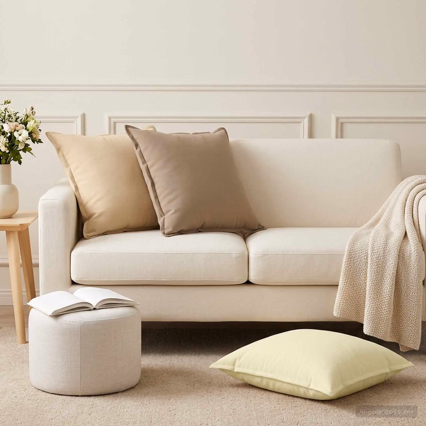Set di 2 federe vidaXL HOUTEN beige in poliestere, L 60 x L 60 cm