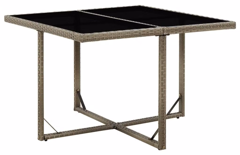 Tavolo da giardino in rattan sintetico con piano in vetro