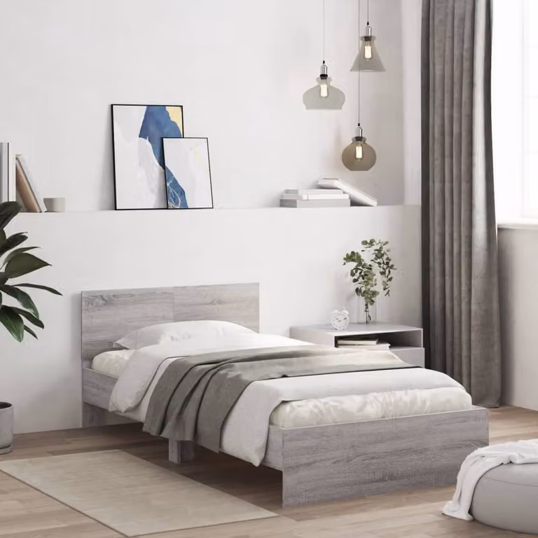 vidaXL Giroletto con Testiera in Legno Multistrato Grigio Sonoma L/P/H: 100 x 200 x 70 cm