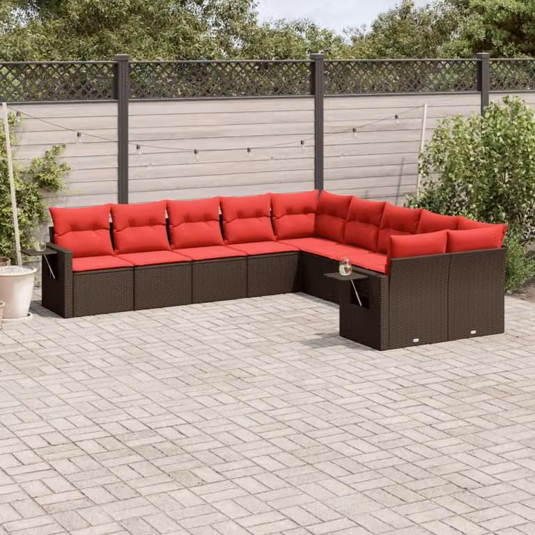 Maison Exclusive - Set da giardino 10 pezzi con cuscini, marrone, polyrattan
