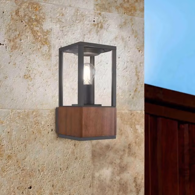 LÚZETE Lampada da parete per esterni in legno e vetro con attacco E27 IP44