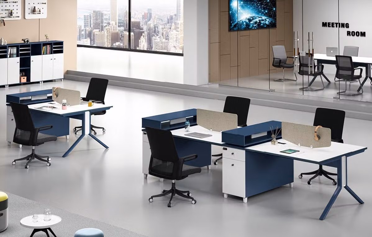 Tisch Büro Möbel Einrichtung Tische Callcenter Holz 4 Arbeitsplätze Schreibtisch