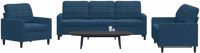 Set di divani moderno vidaXL in velluto blu con cuscini e struttura in metallo per soggiorno
