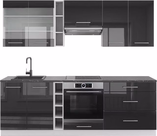 Cucina componibile moderna Fame-Line Vicco in antracite lucido e bianco, L: 235 cm – 1
