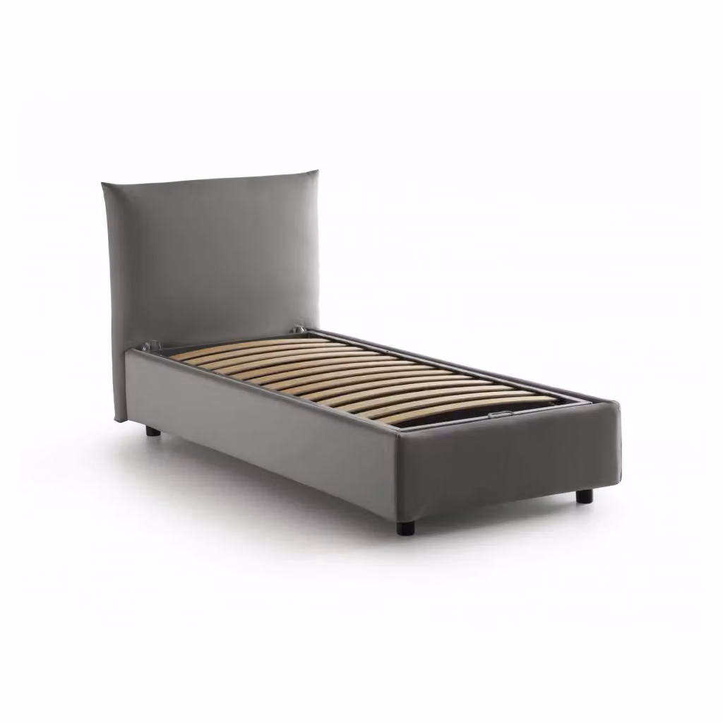 Letto singolo contenitore Ippolito di Talamo Italia con rivestimento in tessuto grigio, apertura frontale, adatto per materasso 80x190 cm – 2