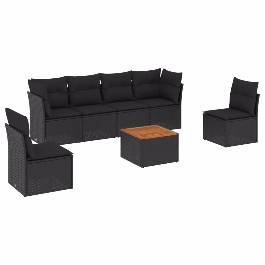 Set Divano da Giardino a L vidaXL in Polyrattan Nero con 7 Cuscini e Tavolino da Esterno – 2