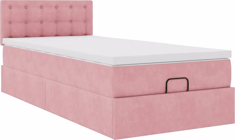 Struttura Letto Pouf con Materasso Rosa 80x200 cm Velluto