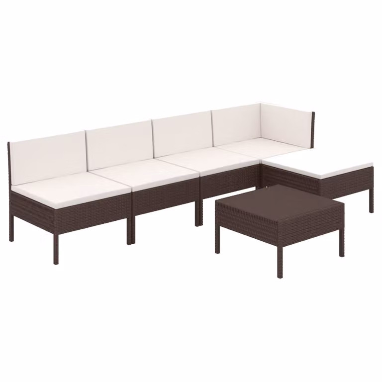 Set Divani da Giardino 6 pz con Cuscini in Polyrattan Marrone