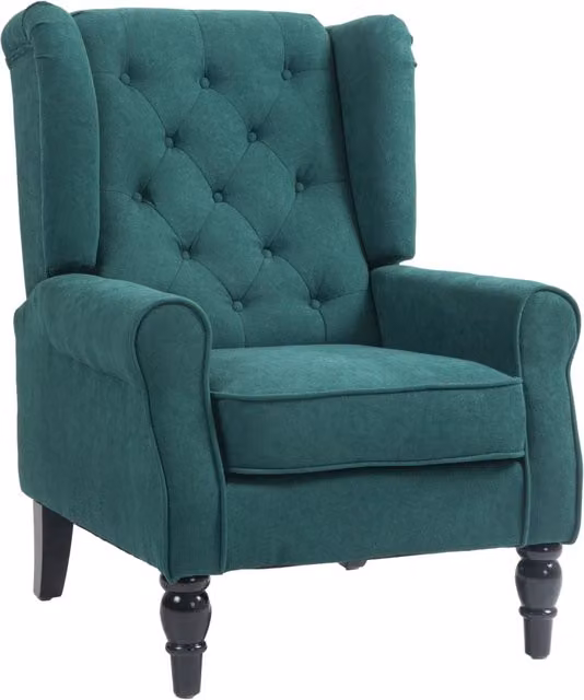 Poltrona capitonn¨¦ ¨C Xylo ¨C tessuto verde, piedi legno, 74x86x102 cm