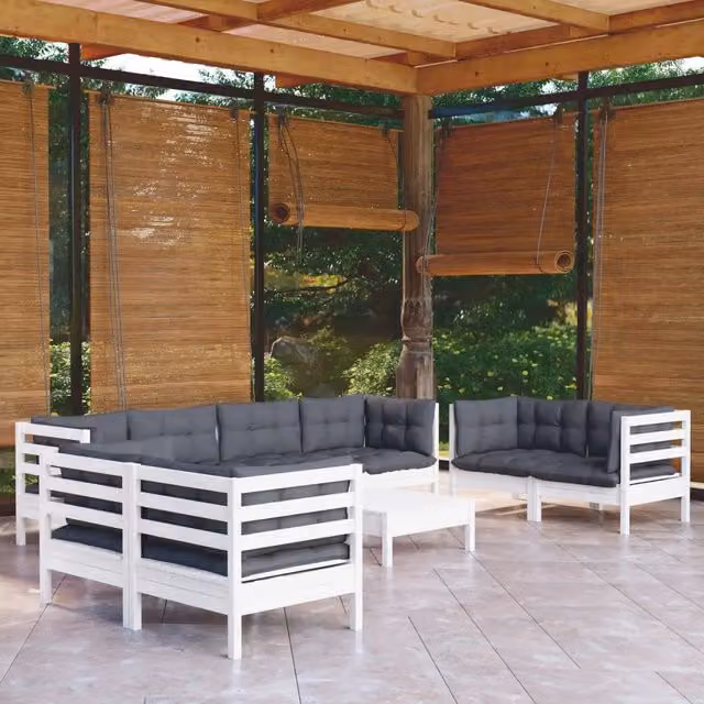 Set Salotto Giardino con Cuscini 9 pz in Legno Massello di Pino 3096275