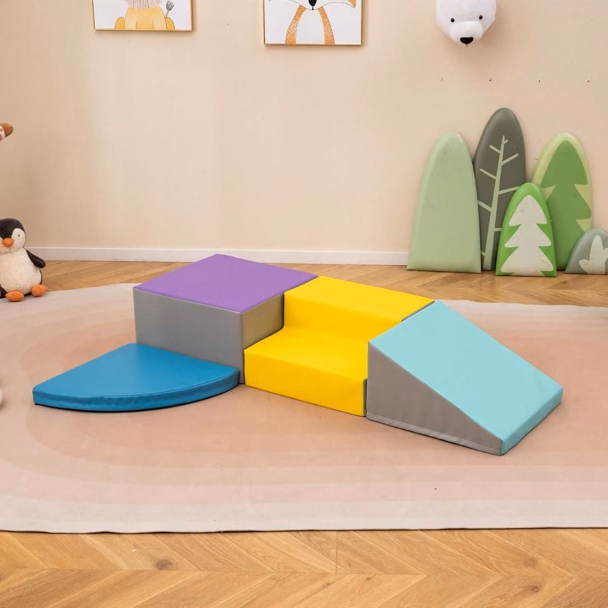 Set di blocchi morbidi in schiuma Costway blu e multicolore per arrampicarsi e gattonare per bambini